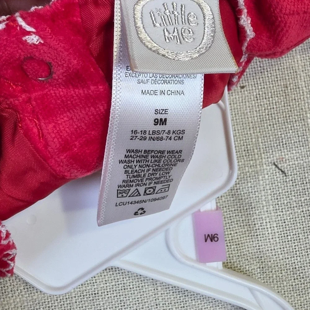 Little Me Baby Girl Red Velour Holiday Dress White Bow LCU14345N 9 Months O $40
